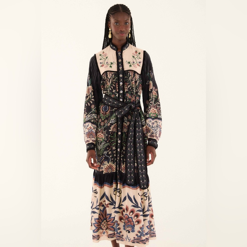 Farm Rio: Black Marvelous Garden Long Sleeve Maxi Dress - Picture 5 of 12